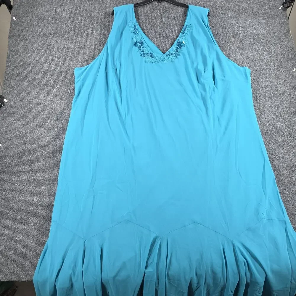 Roaman's Women 40W Turquoise 2 Piece Dress Duster Sequin Embroidered Plus Size